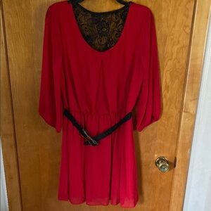 Red Dress with Black Lace Detail